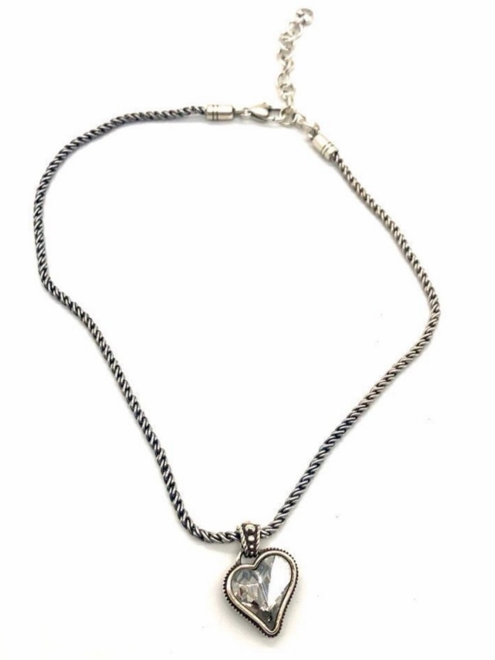 💎💍 RARE BRIGHTON VINTAGE SLVR Swarovski Crystal ‘BiBi Gem Heart’ Necklace!